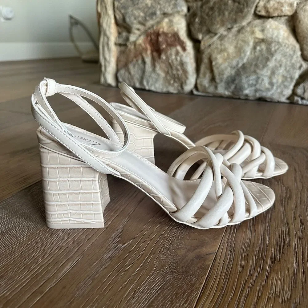 CIRCUS BY SAM EDELMAN Onna Block Heel Croc Embossed Vanilla Bean Size 10 NEW